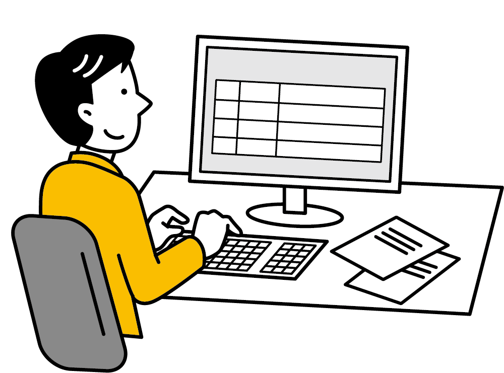 PC画面上でシステムを利用しているイラスト